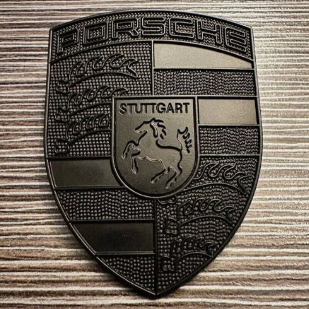 2 Brand New Black Aluminum PORSCHE STUTTGART Emblems Macan Panamera Caye…